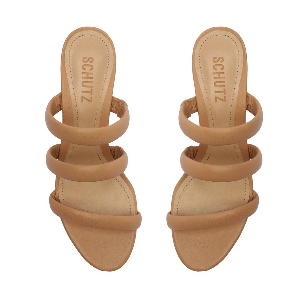 NWOB Schutz Women’s Olly Mid Block Nappa Leather Sandals in Honey Beige size 10